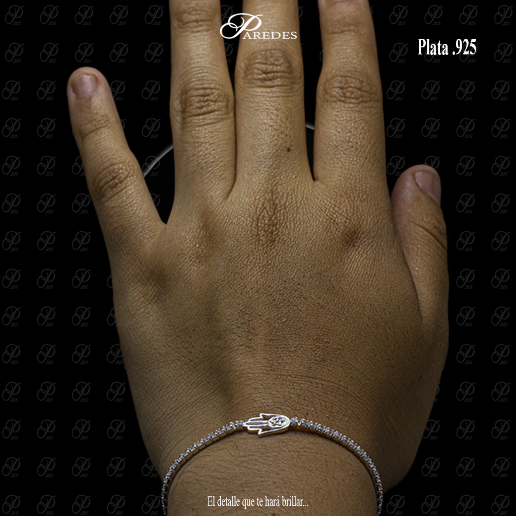 PULSERA ZIRCONIA AJUSTABLE MANO DE FATIMA BLANCA