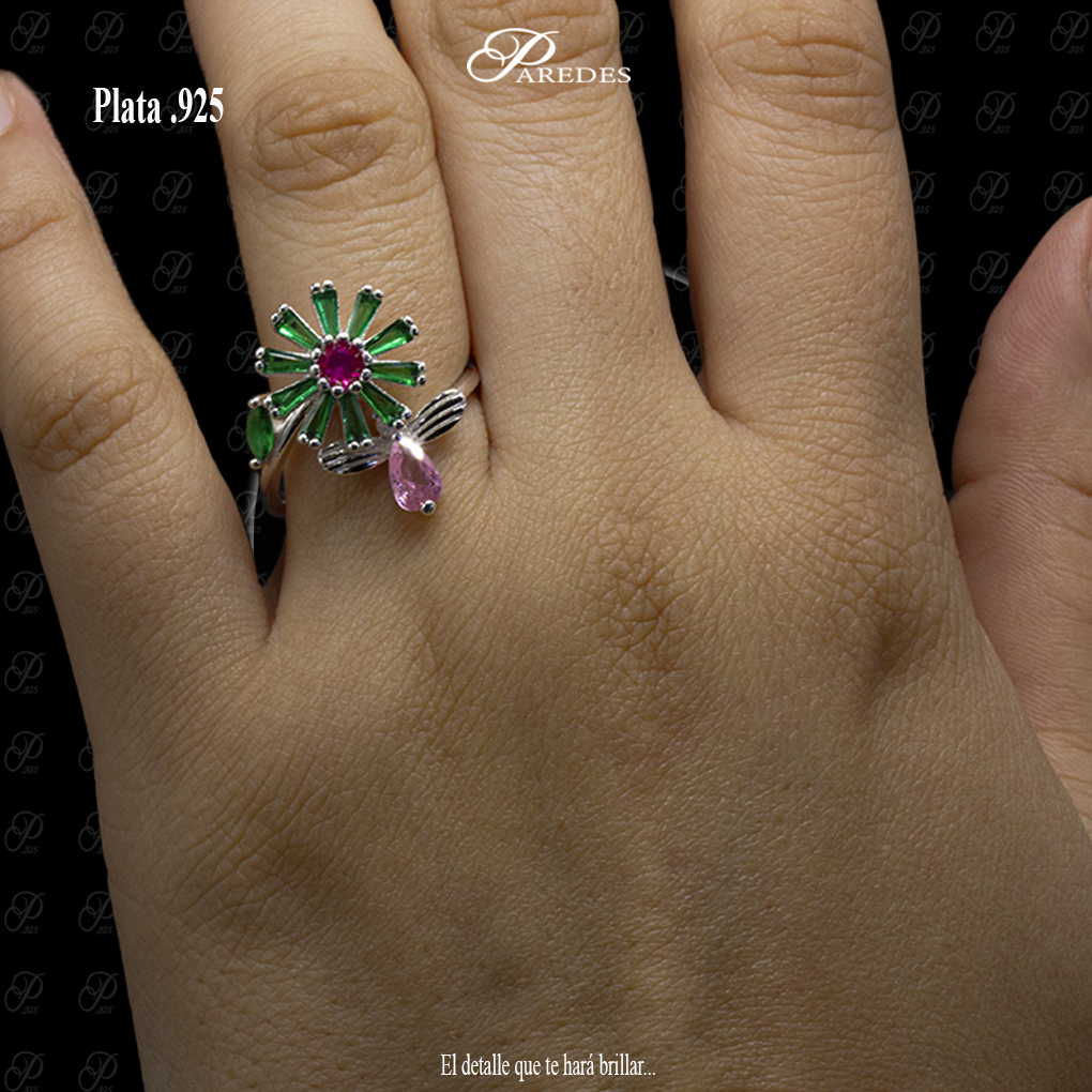 ANILLO GIRATORIO FLOR MEDIA VUELTA CON ABEJA MULTICOLOR