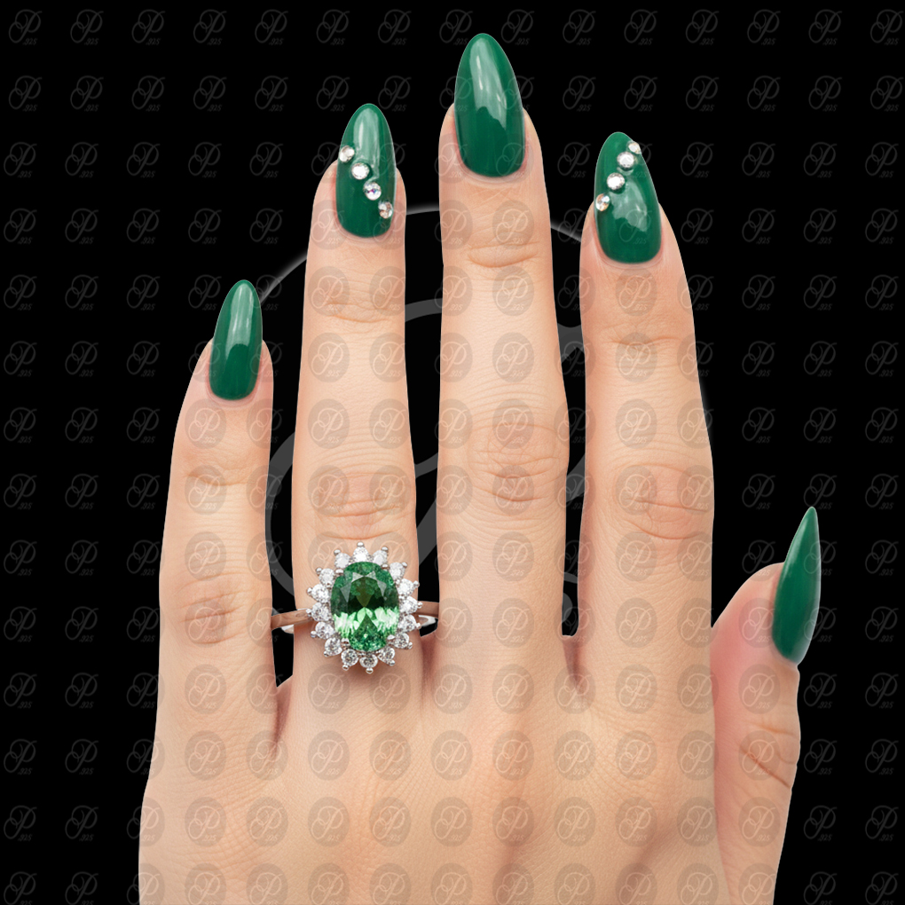 ANILLO ROSETA PUNTAS OVALO V-8 VERDE
