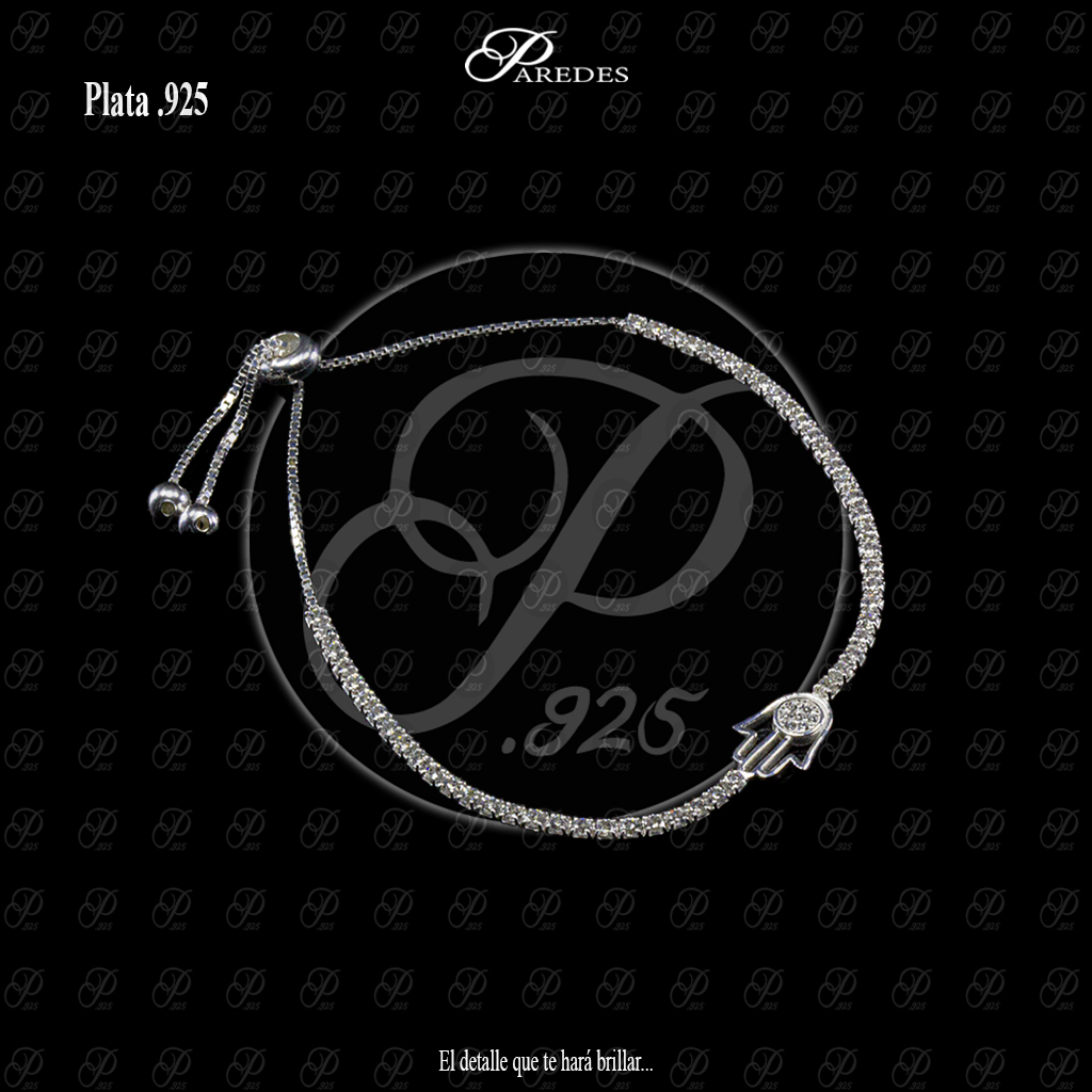 PULSERA ZIRCONIA AJUSTABLE MANO DE FATIMA BLANCA