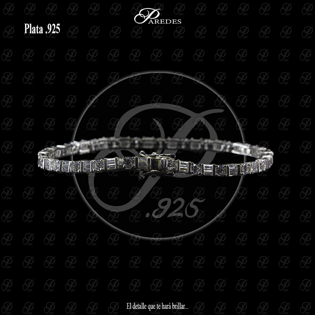 PULSERA ZIRCONIA GUIA BAGUETTE Y R-3 BLANCA