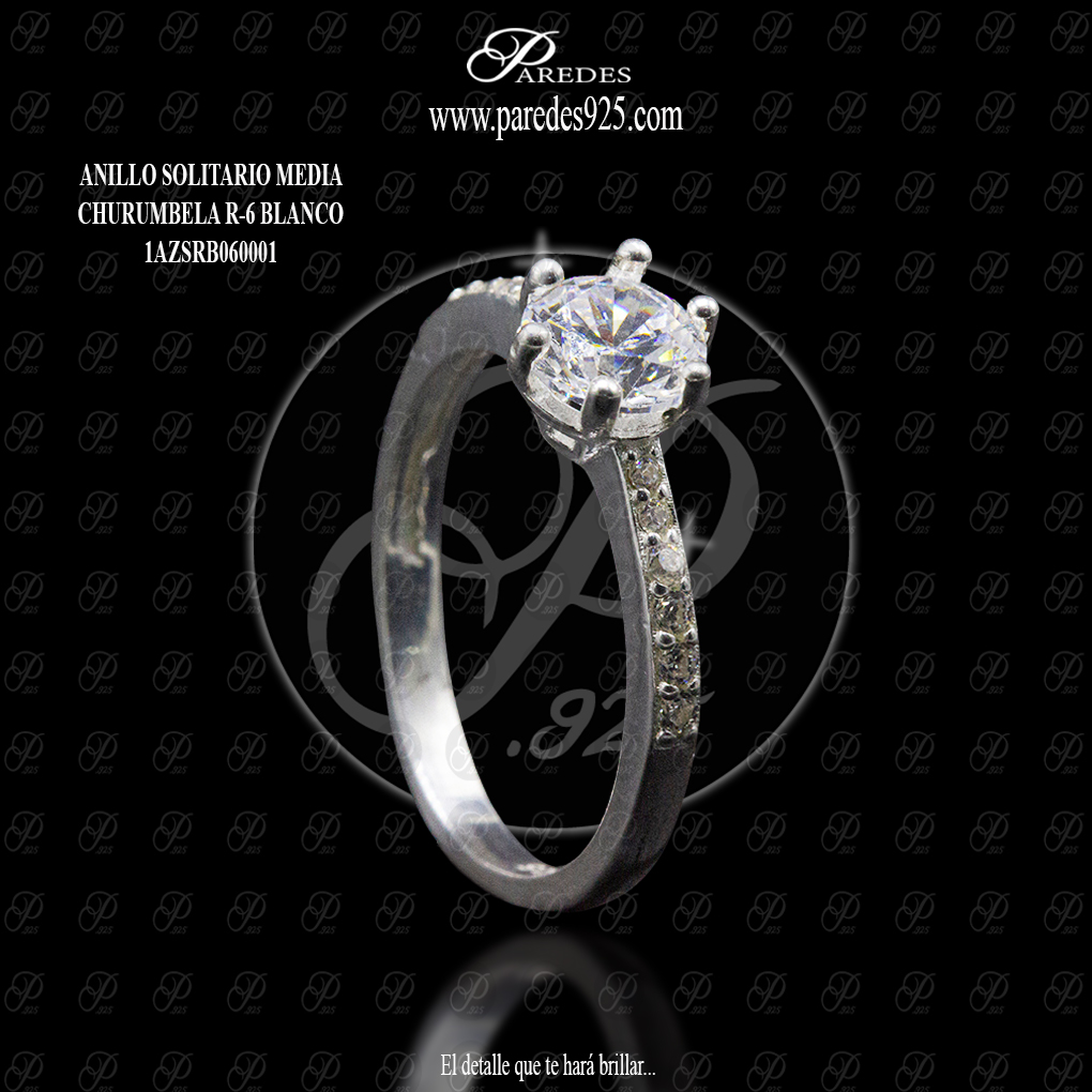 ANILLO SOLITARIO RECTO #6 TRADICIONAL BLANCO
