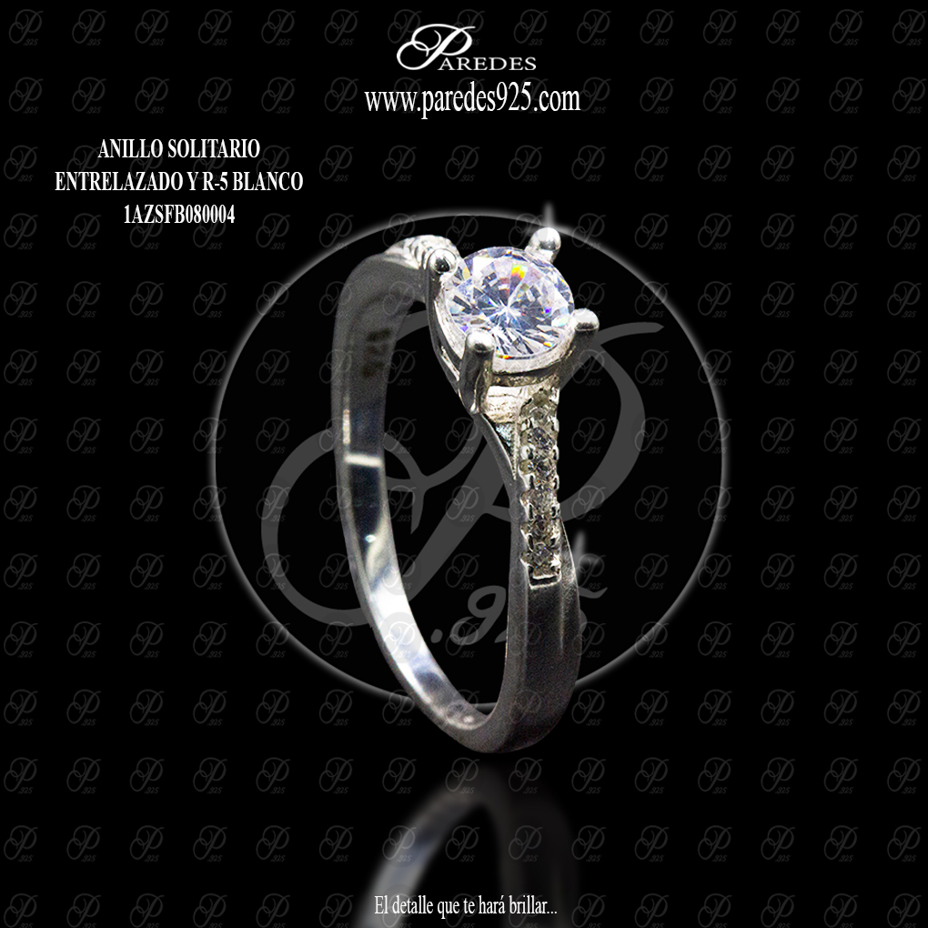 ANILLO SOLITARIO ENTRELAZADO Y R-5 BLANCO