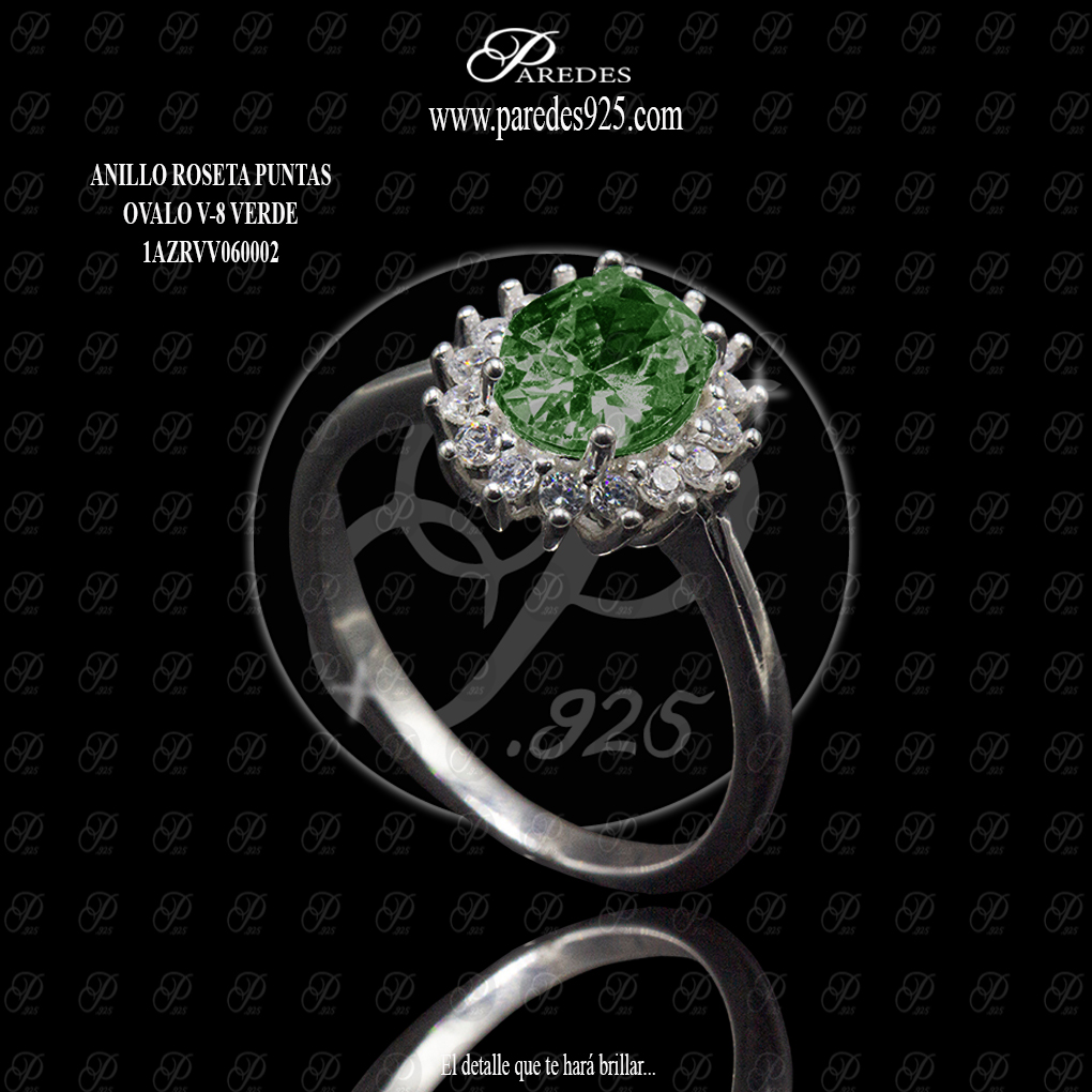 ANILLO ROSETA PUNTAS OVALO V-8 VERDE