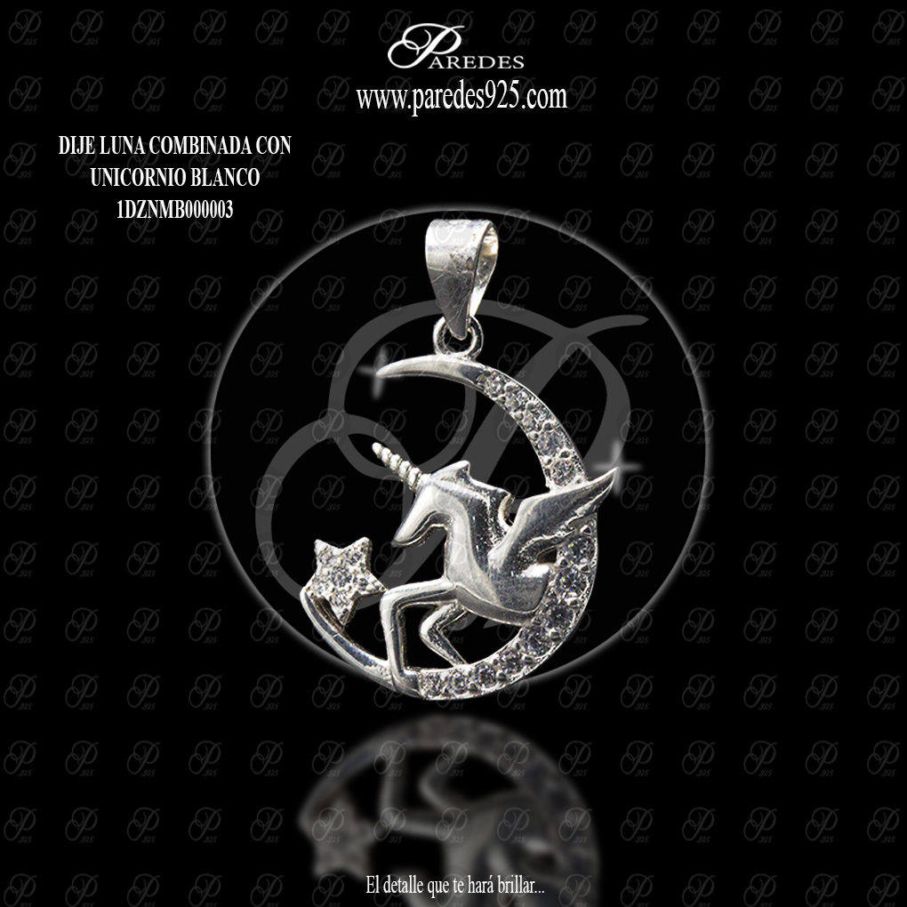 DIJE LUNA COMBINADA CON UNICORNIO BLANCO