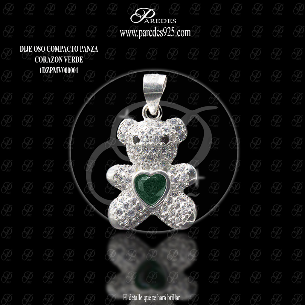 DIJE OSO COMPACTO PANZA CORAZON VERDE