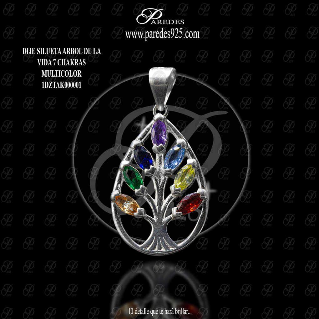 DIJE SILUETA ARBOL DE LA VIDA 7 CHAKRAS MULTICOLOR