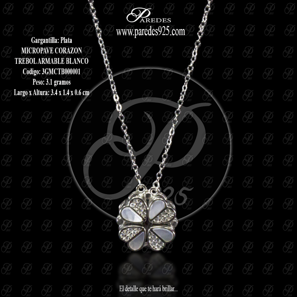 GARGANTILLA MICROPAVE CORAZON TREBOL ARMABLE BLANCO