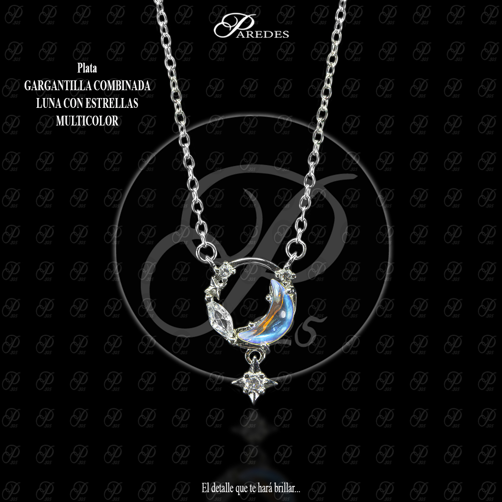 GARGANTILLA COMBINADA LUNA CON ESTRELLAS MULTICOLOR