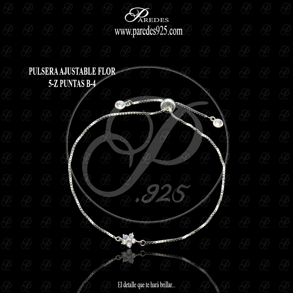 PULSERA AJUSTABLE FLOR 5-Z BLANCA PUNTAS B-4