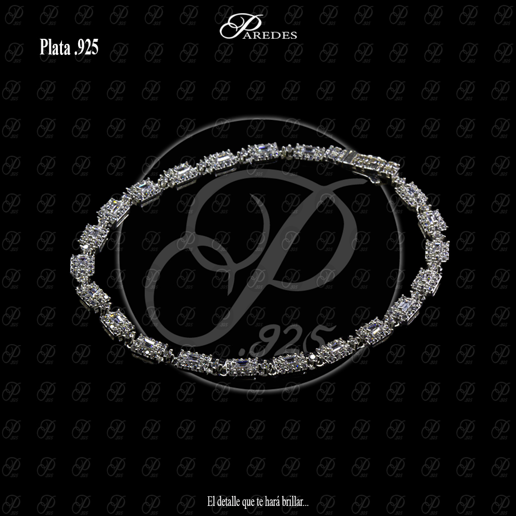 [1PZGBB180001] PULSERA ZIRCONIA GUIA BAGUETTE EN BISEL BLANCA