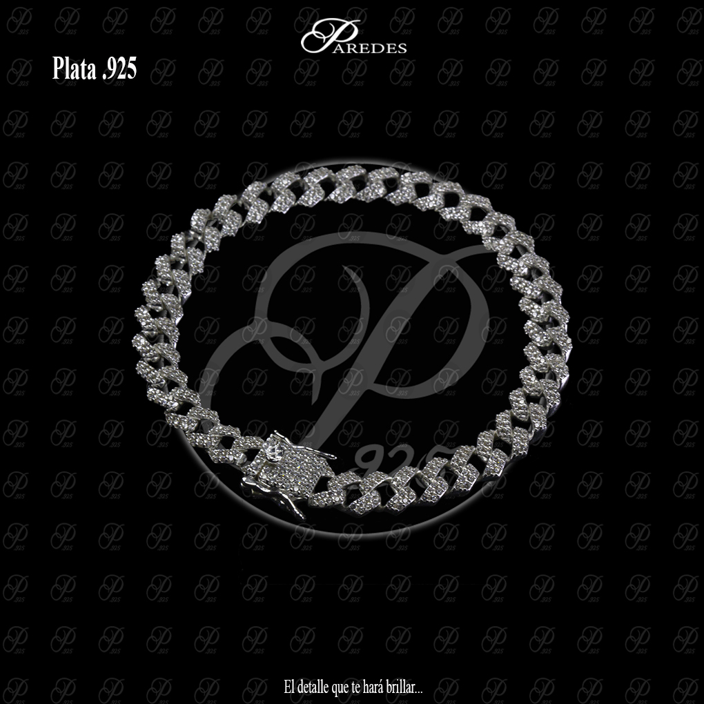 [1PMBEB180001] PULSERA MICROPAVE BARBADA TRAPECIOS TRADICIONAL BLANCA