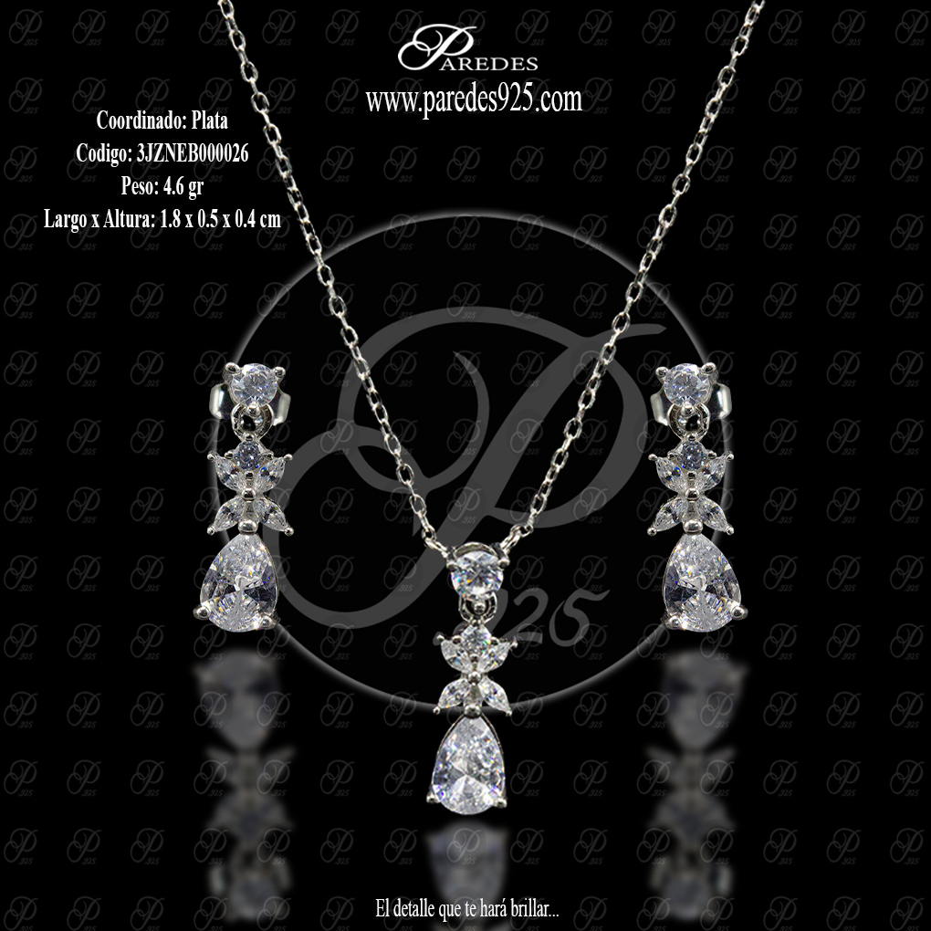 [3JZNGB000006] COORDINADO CON CADENA GOTA CON FLOR BLANCO