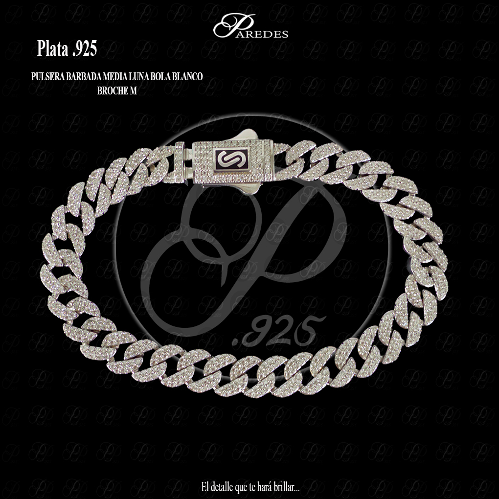 [3PMBLB210010] PULSERA BARBADA MEDIA LUNA BOLA BLANCO BROCHE M