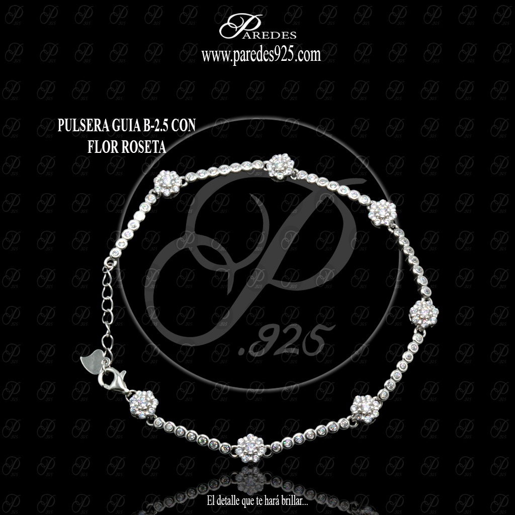 [3PZGRB000005] PULSERA GUIA B-2.5 CON FLOR ROSETA BLANCA