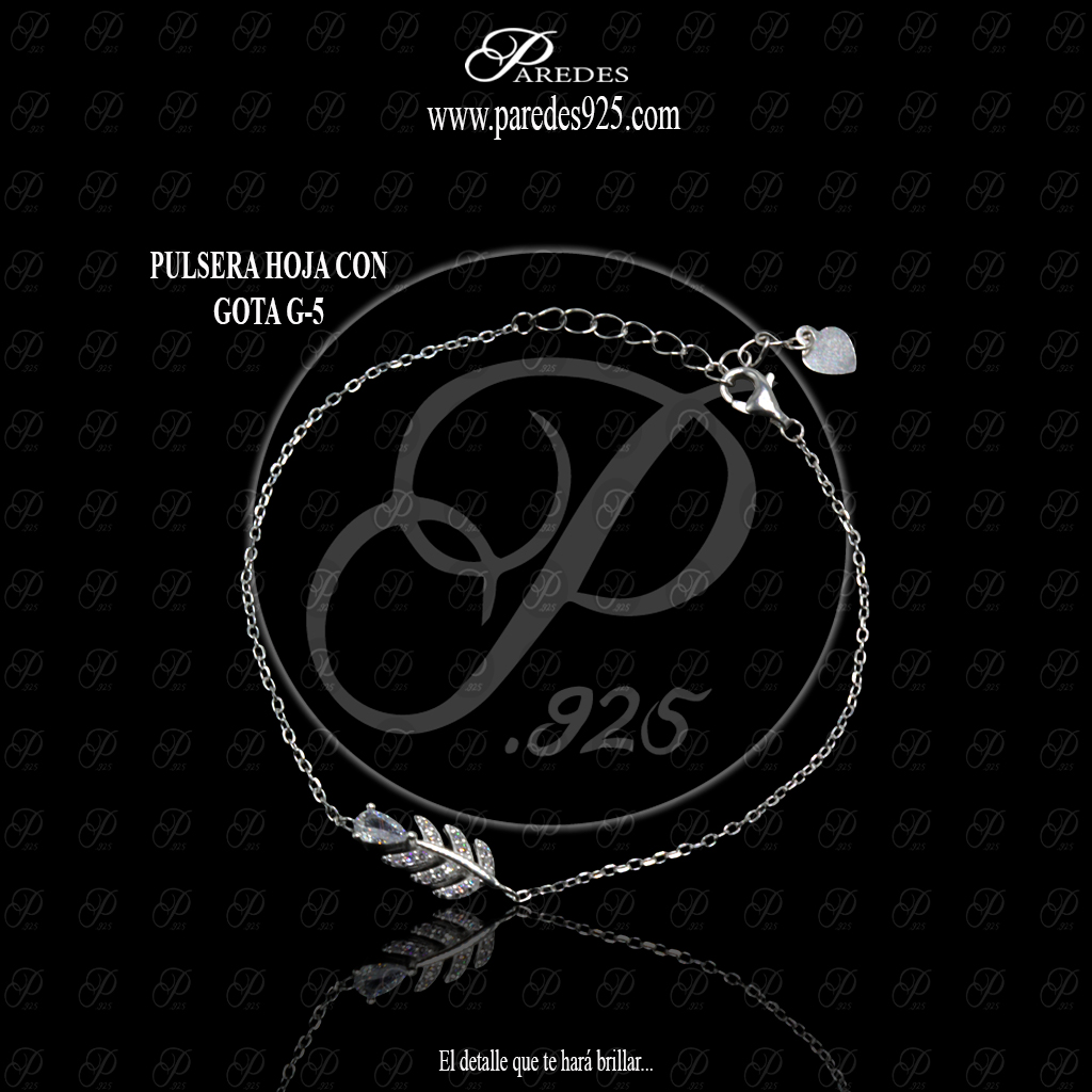 [1PZSWB000002] PULSERA HOJA CON GOTA G-5 BLANCA