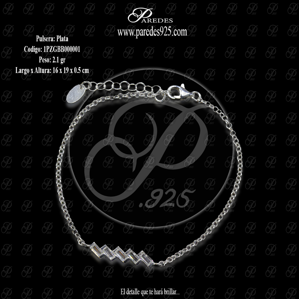 [1PZGBB000001] PULSERA BARRA DE GUIA BAGUETTE BLANCA