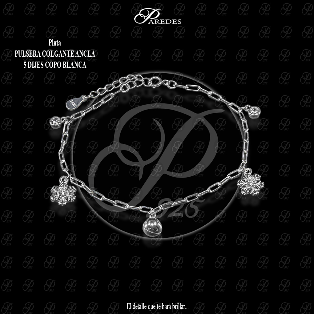 [1PZCAB180004] PULSERA COLGANTE ANCLA 5 DIJES COPO BLANCA