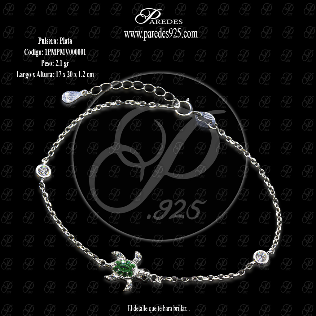 [1PMPMV000001] PULSERA TORTUGA COMPACTA PANZA VERDE