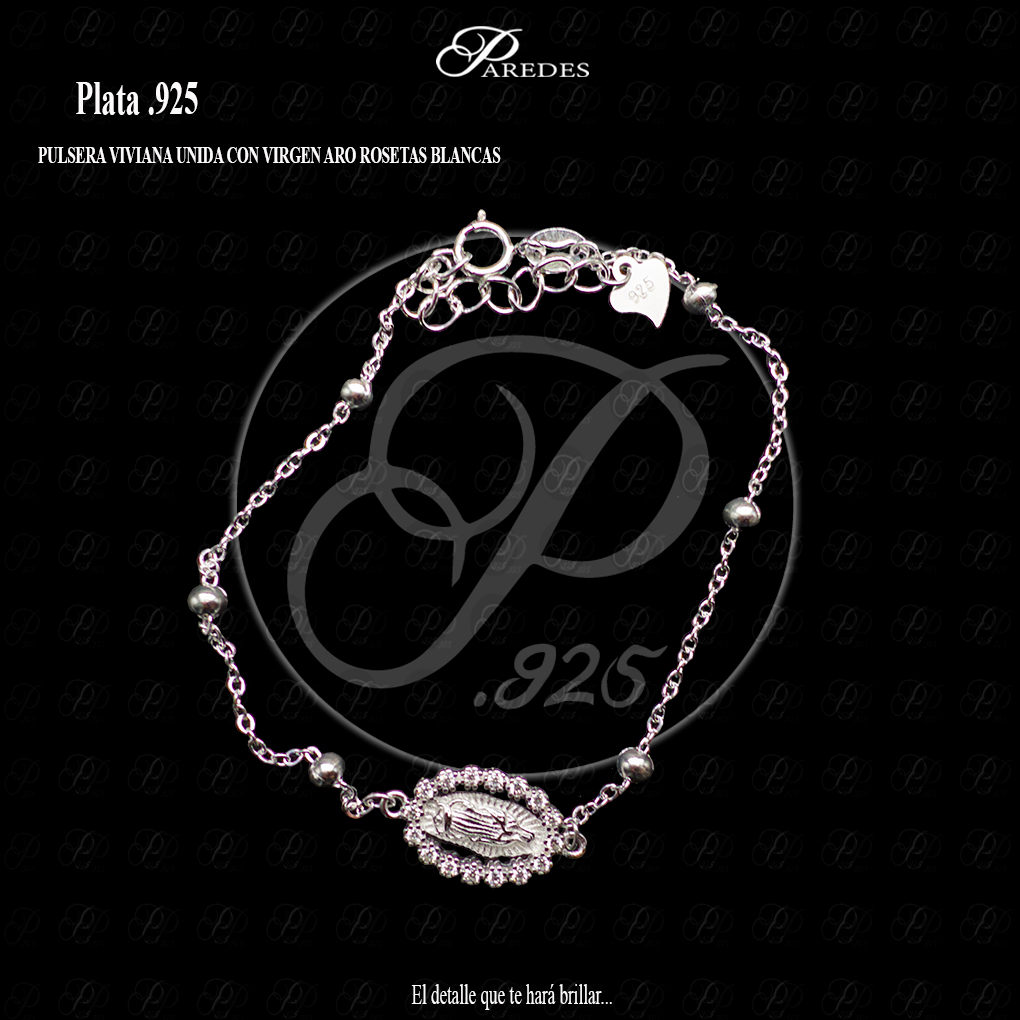 [1PNURB000002] PULSERA VIVIANA UNIDA CON VIRGEN ARO ROSETAS BLANCAS